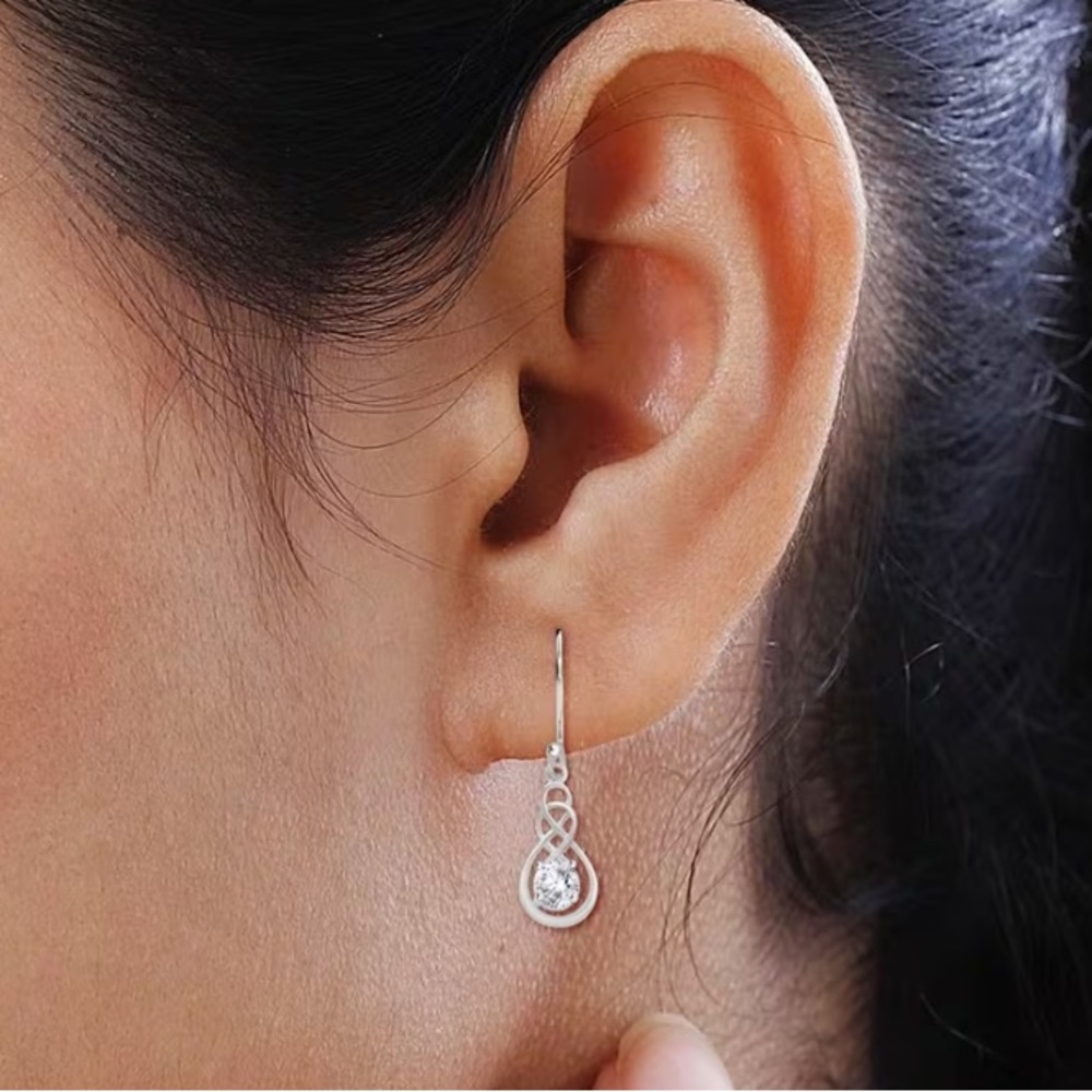 Sterling silver Infiniti simulated, diamond earrings